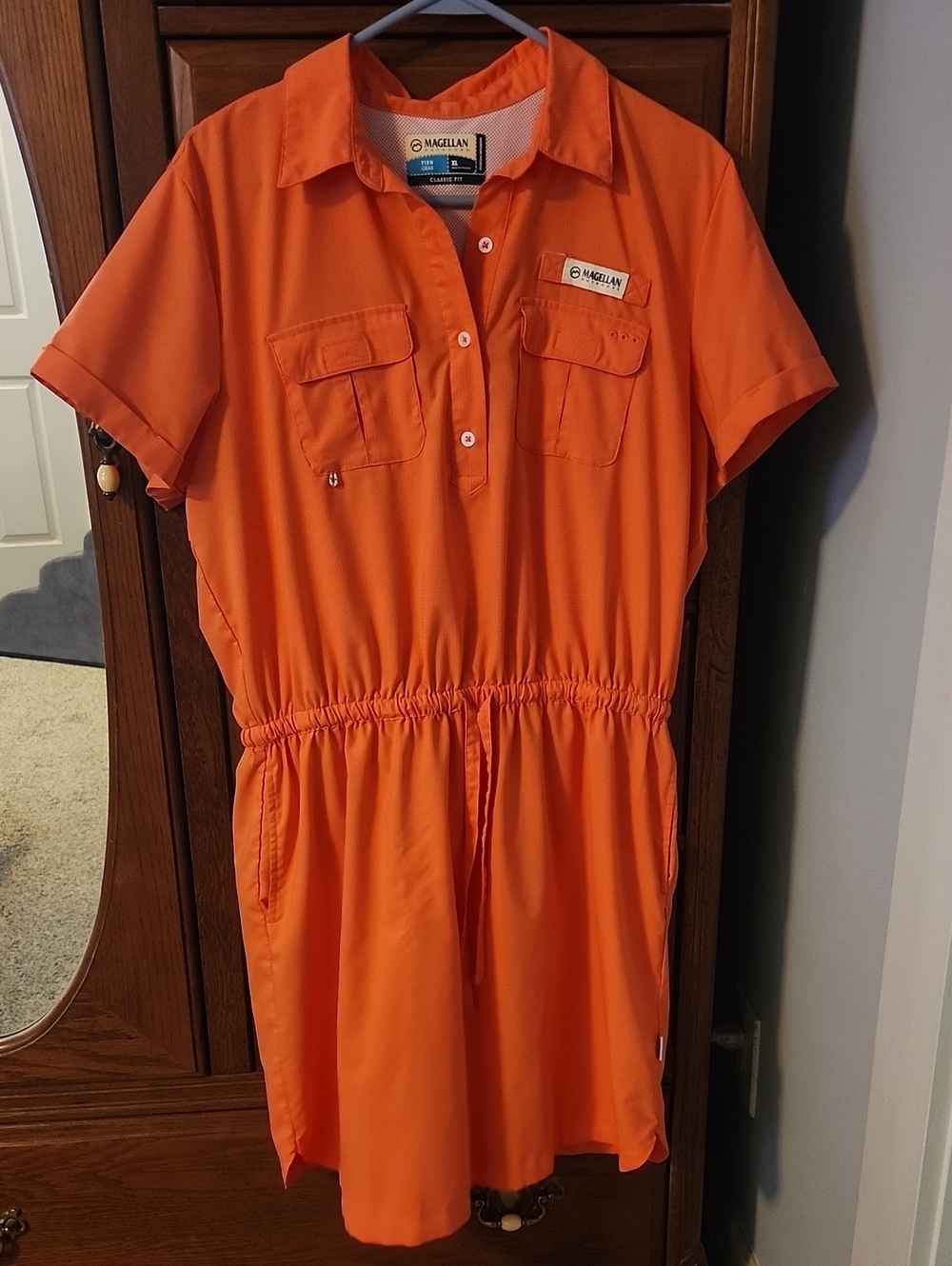 Magellan Outdoors Peach Colored Short Sleeve Drawstring Dress